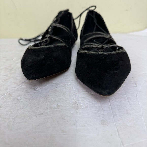 Brian Atwood Sanaa Suede Leather Lace Up Ballet Flats Shoes Pointy Toes Black - Picture 8 of 16
